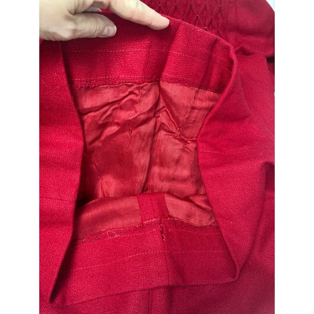 Vintage 1960s Red Wool Dress Smocked Yoke A-Line Lined Long Sleeve‎ - Picture 5 of 11